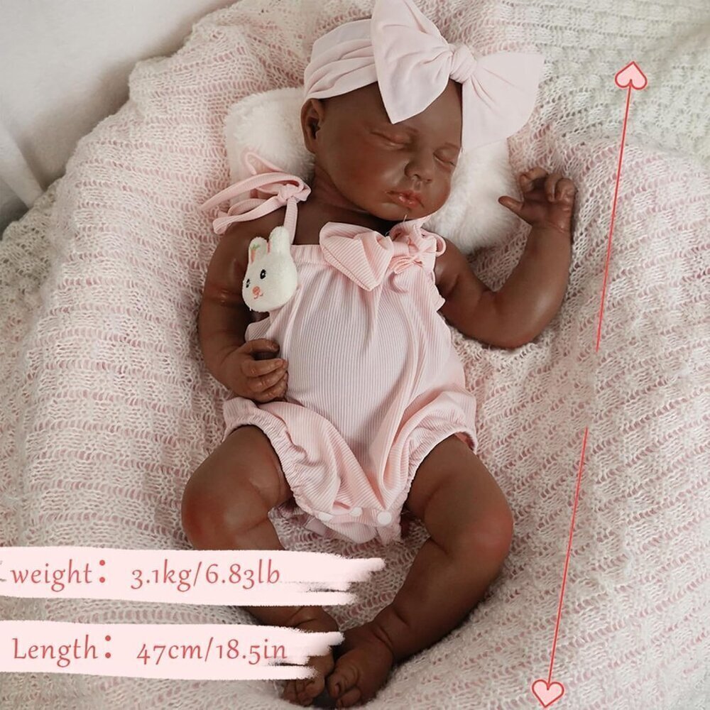 🆕18.5 inch Full Body Silicone Sleeping Tan Baby Girl Realistic Body Reborn Baby - Picture 7 of 11